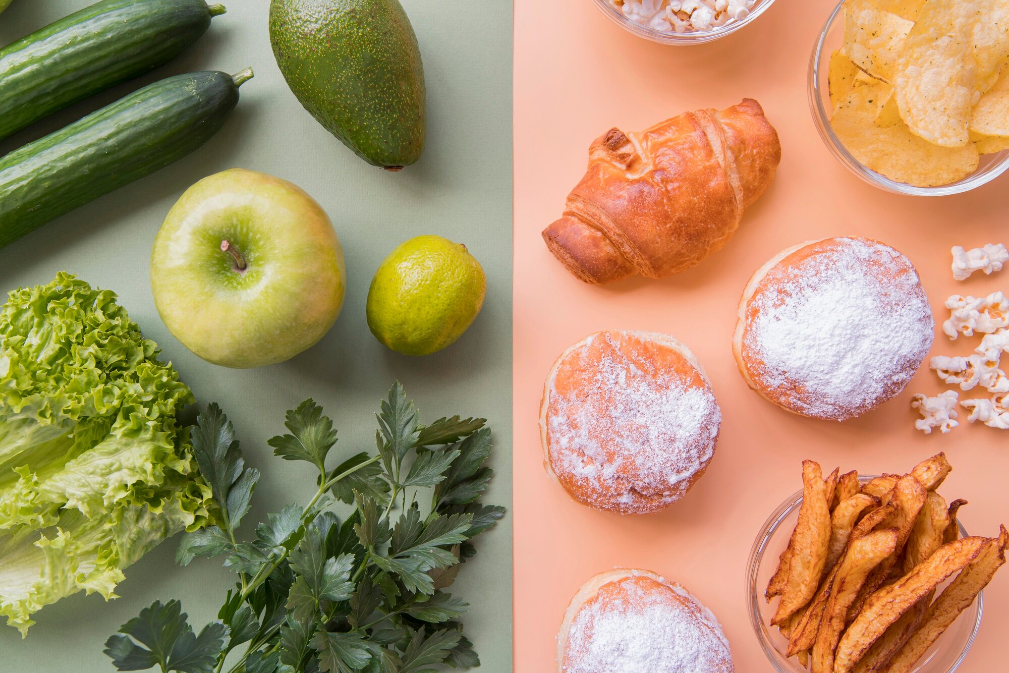Healthy foods including vegetables and whole grains